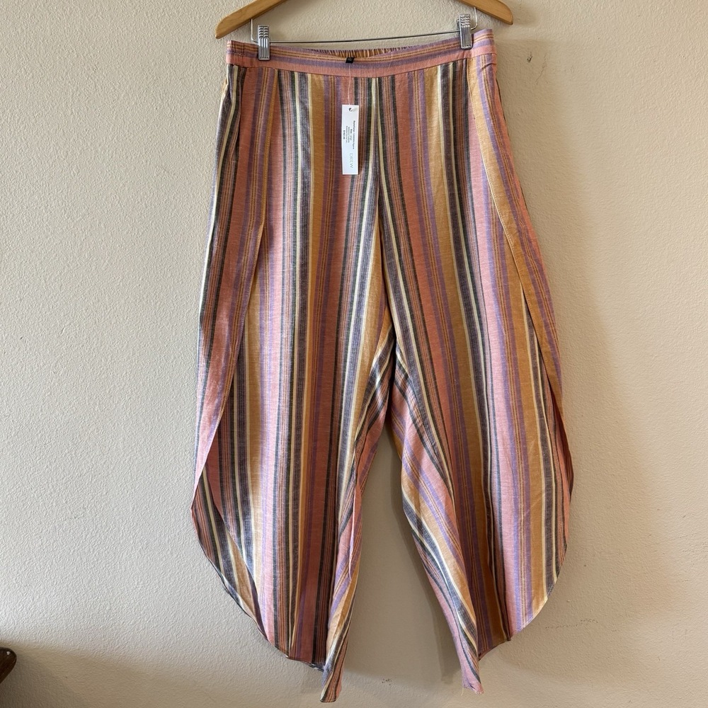 Drew Agave Striped Linen Blend Pants Draped Wide Leg Resort‎ NWT L